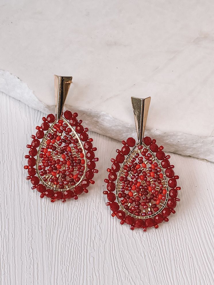 Aretes gota tejida con muranos y mostacillas