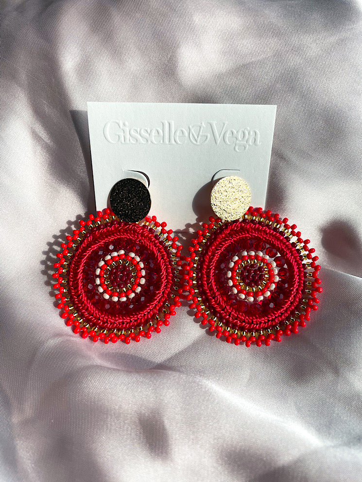 Aretes círculo tejido con hilo y mostacillas