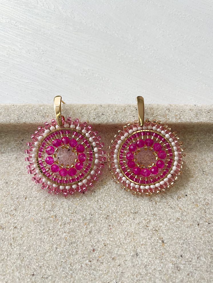 Aretes círculo tejido con muranos y mostacillas con hueco chico