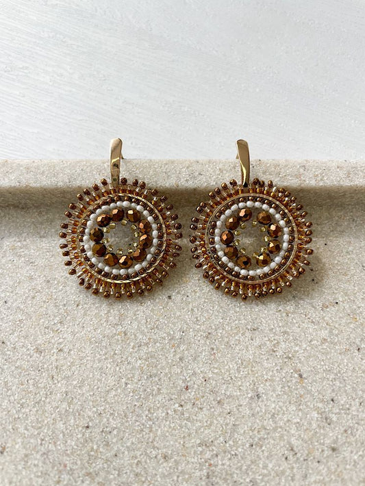 Aretes círculo tejido con muranos y mostacillas con hueco chico