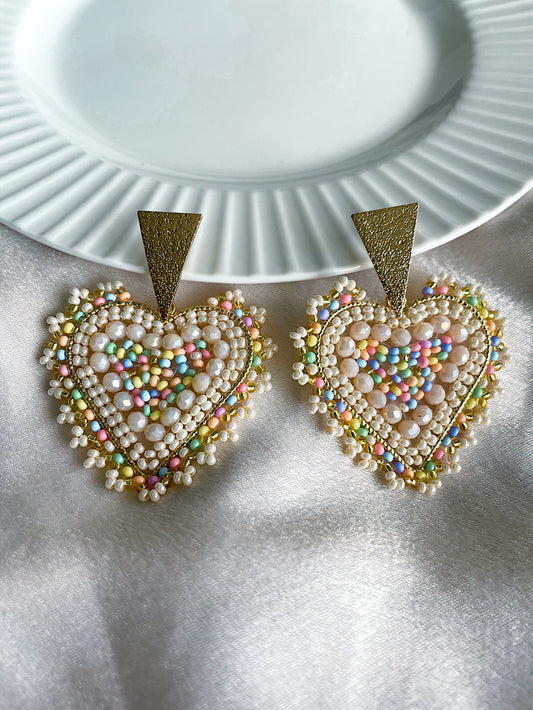 Aretes corazón de muranos y mostacillas con base triangular