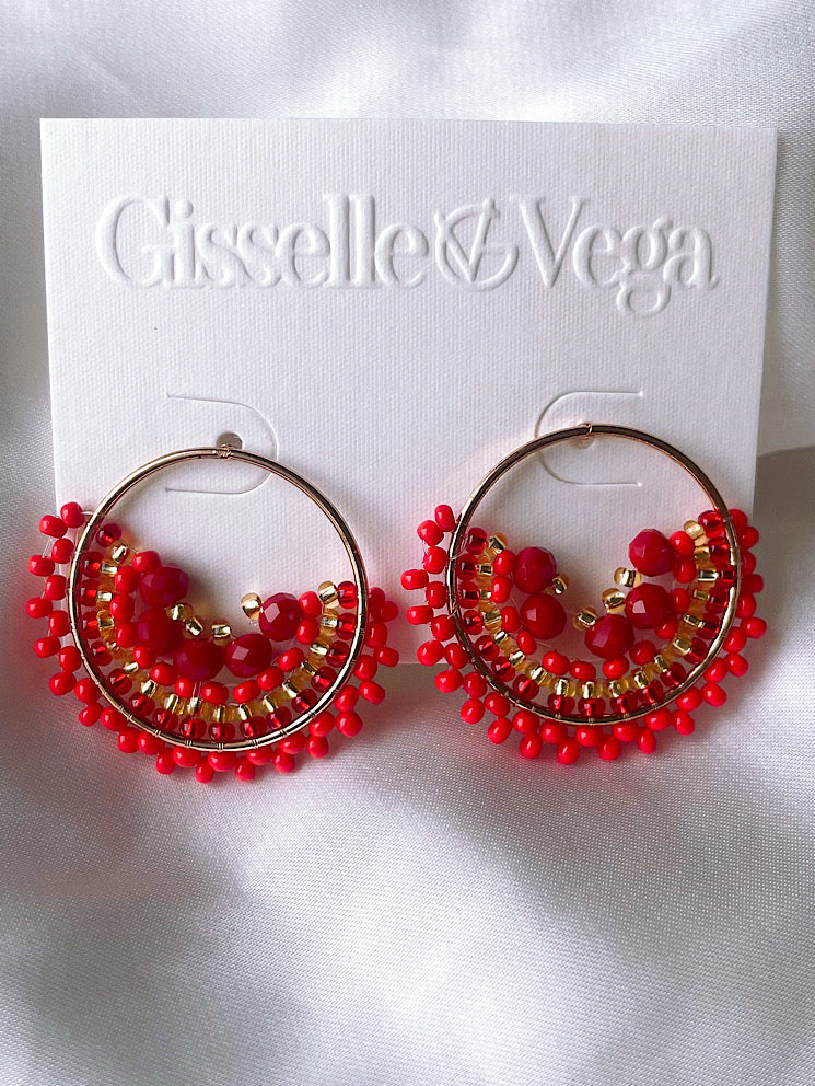 Aretes pegados argolla acero con muranos y mostacillas