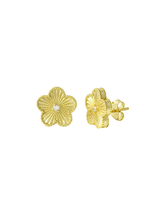Aretes pegados flor diamantada con circón en medio