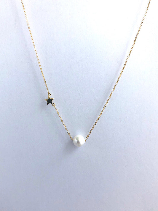 Cadena con perla pasante y estrellita