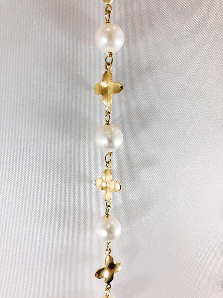 Collar largo perlas con flores