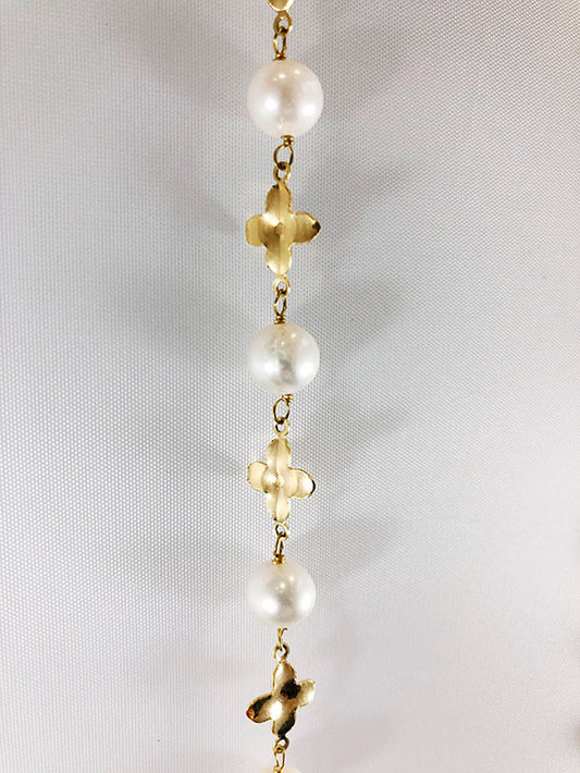 Collar largo perlas con flores