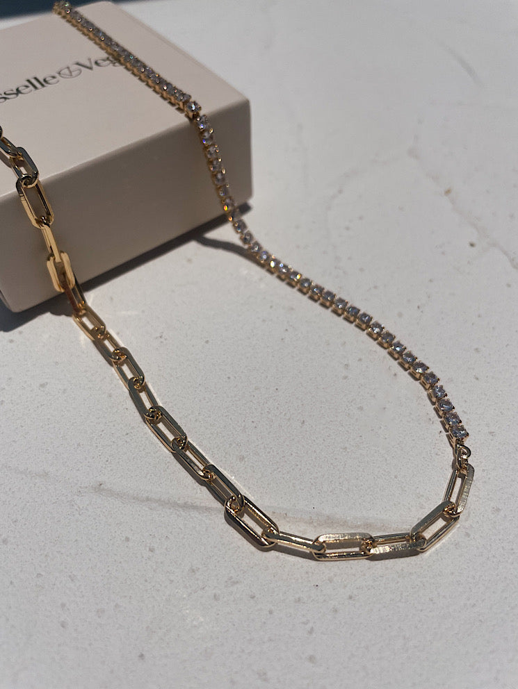 Collar mitad Paper Clip y mitad Tenis con circones