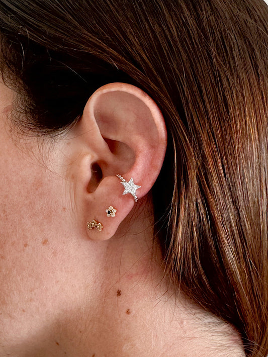 Earcuff argolla de bolitas y estrella con circones