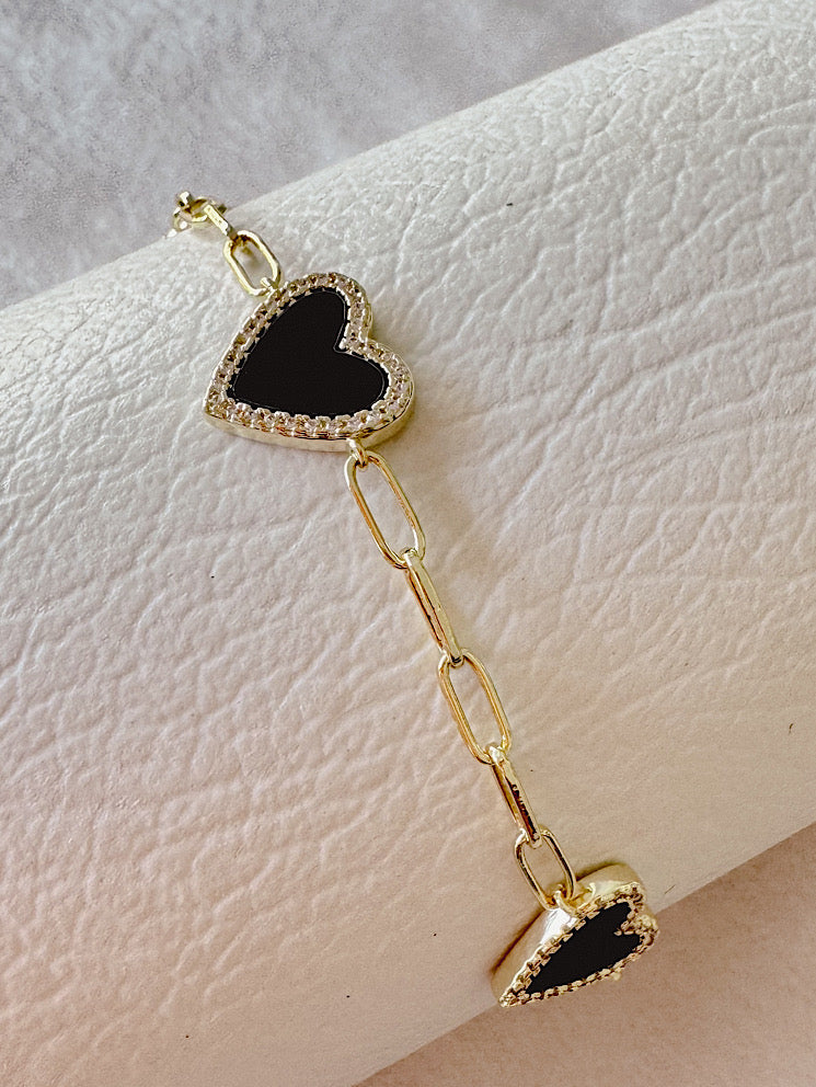 Pulsera paper clip con 3 corazones