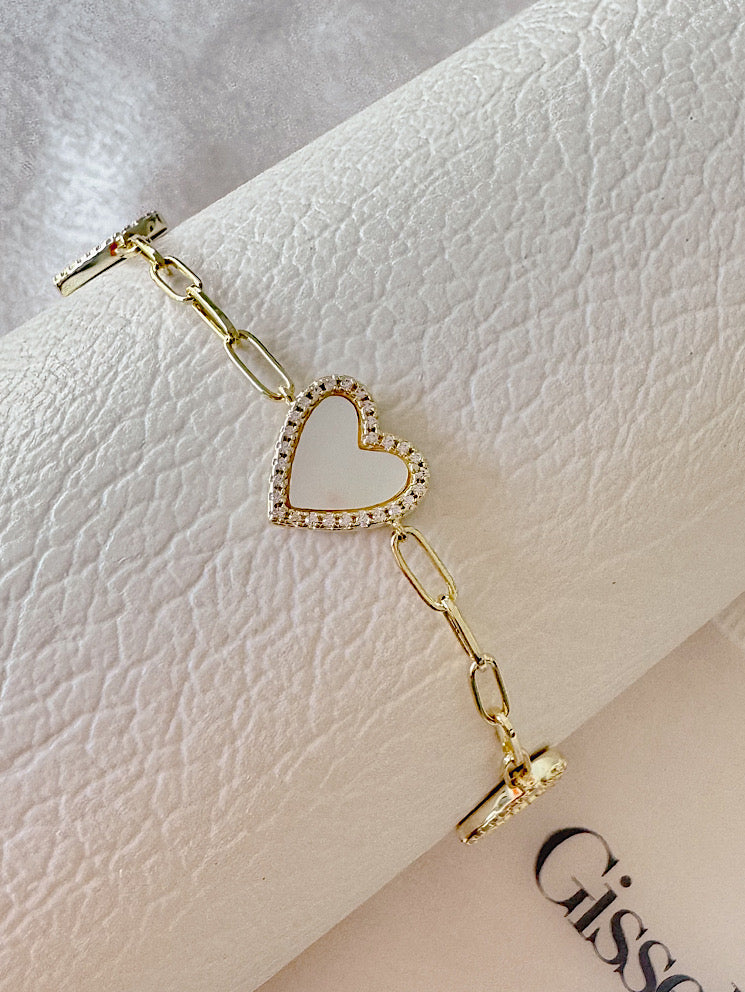 Pulsera paper clip con 3 corazones