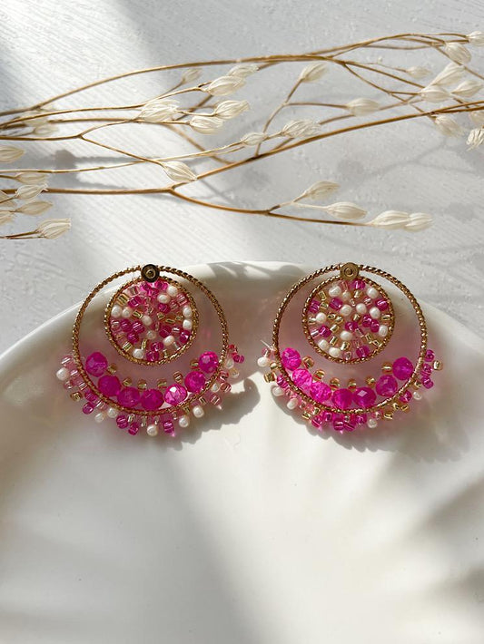 Aretes pegados círculo y argolla con muranos y mostacillas