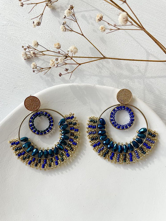 Aretes 2 argollas grandes con mostacillas y muranos