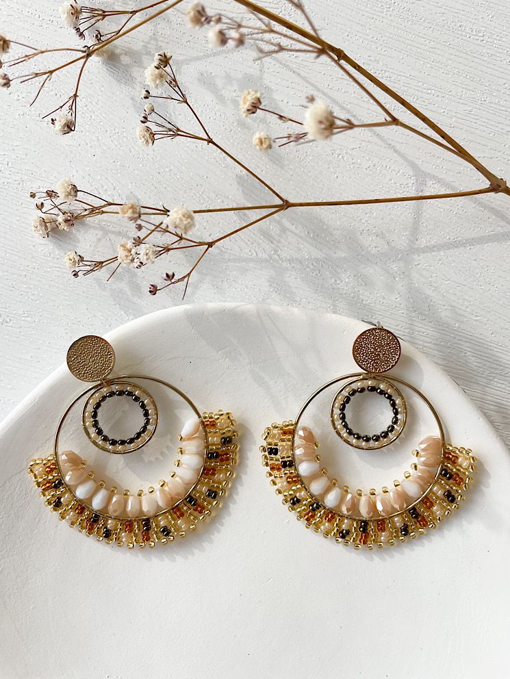 Aretes 2 argollas grandes con mostacillas y muranos