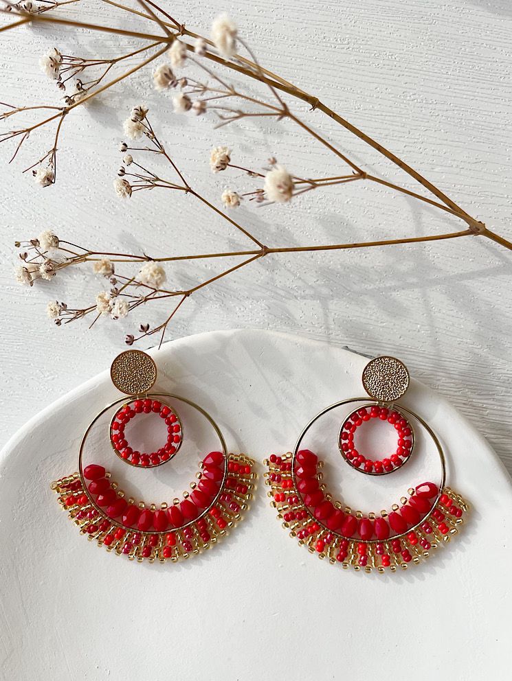 Aretes 2 argollas grandes con mostacillas y muranos
