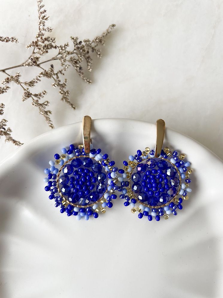 Aretes círculo tejido con muranos y mostacillas chico