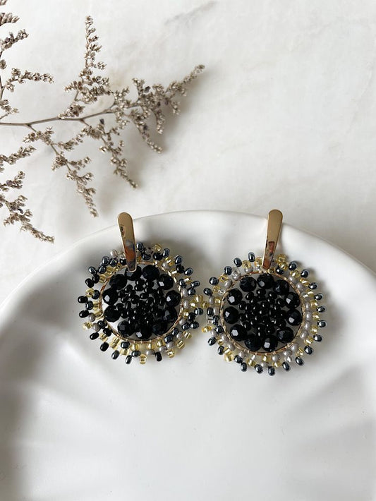 Aretes círculo tejido con muranos y mostacillas chico