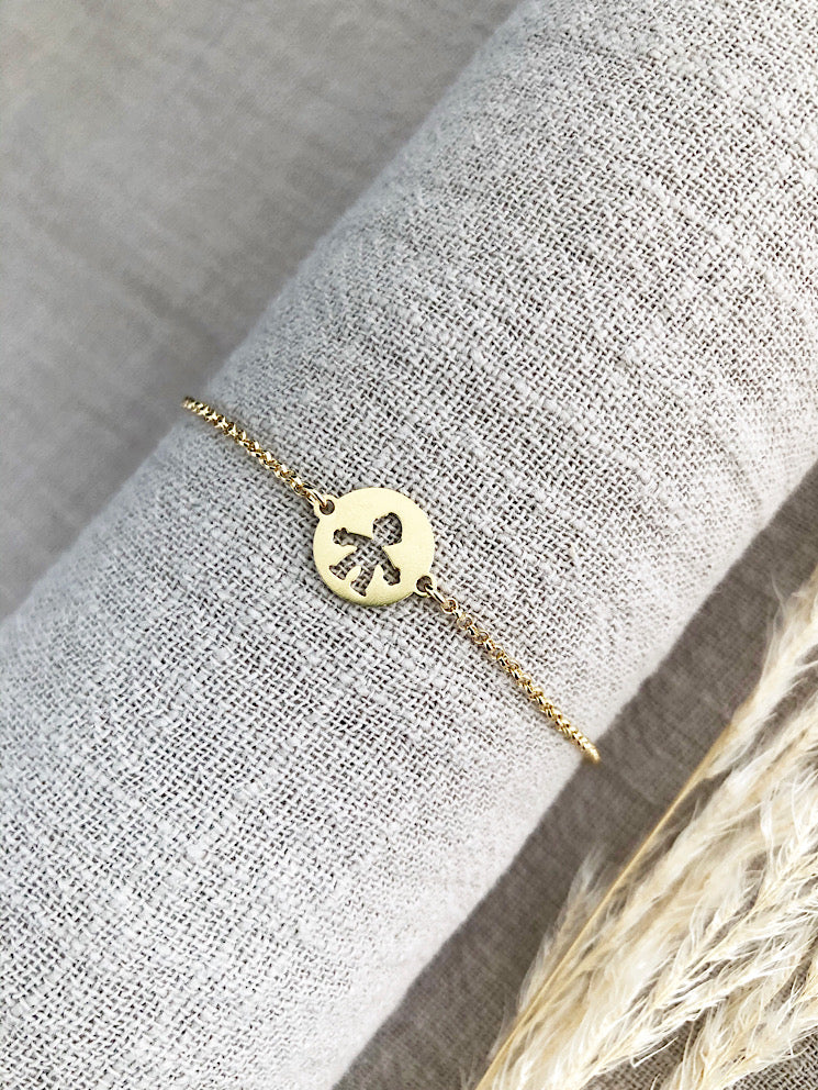 Pulsera cadena con dije círculo con niño/a calada
