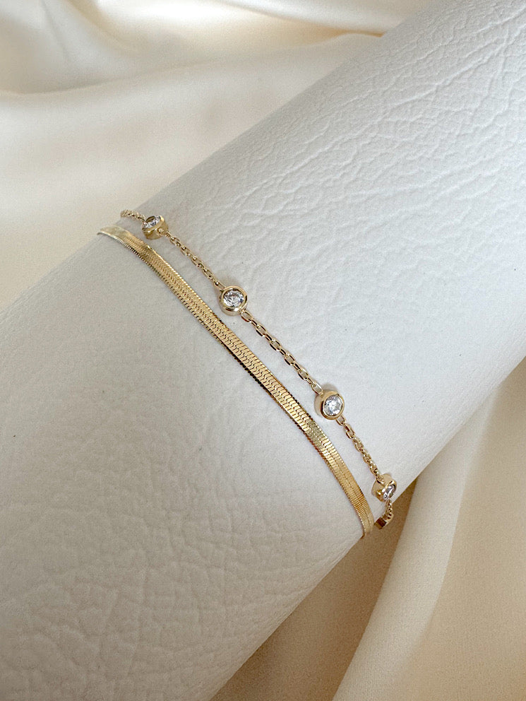 Pulsera doble cola de ratón plana y cadena con donitas