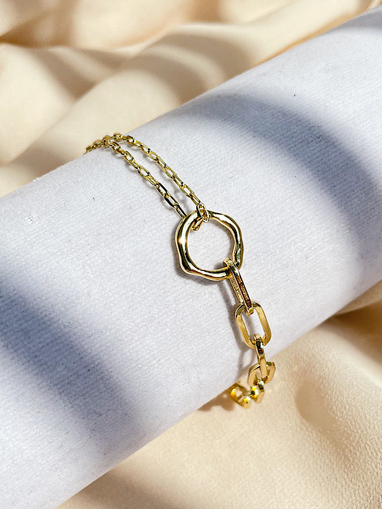 Pulsera mitad Paper clip argolla y mitad doble cadena