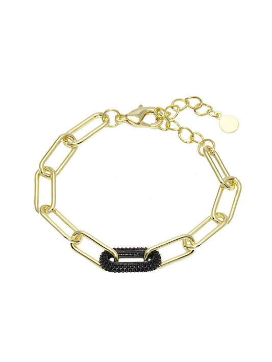 Pulsera paper clip con argolla negra con circones