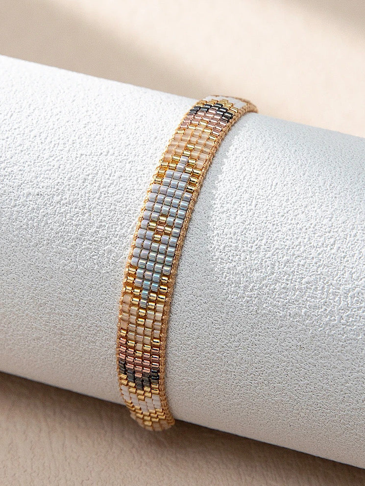 Pulsera tejida miyuki 5 filas tonos marrones