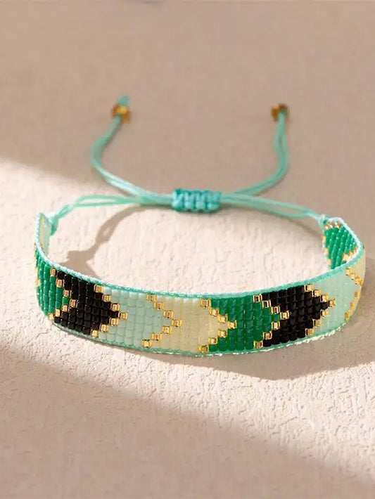 Pulsera tejida miyuki 7 filas tonos verdes A