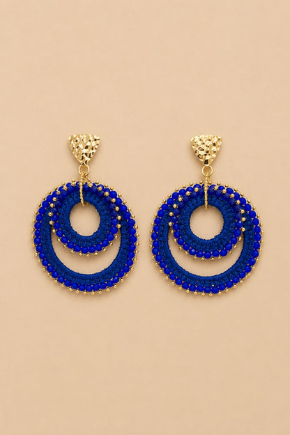 Aretes 2 argollas tejidas con muranos alrededor