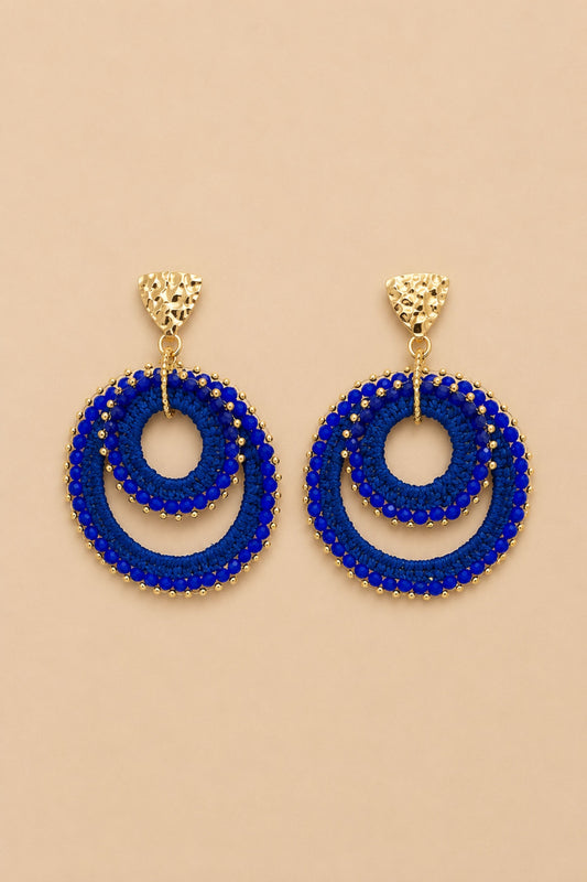 Aretes 2 argollas tejidas con muranos alrededor