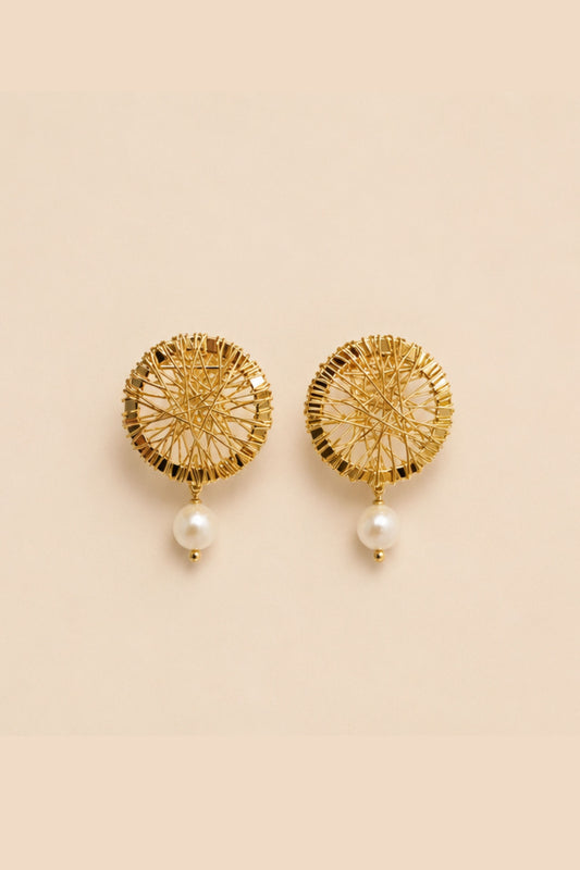 Aretes pegados telaraña con perla