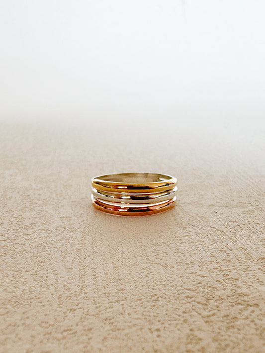 Anillo 3 colores con lámina de oro