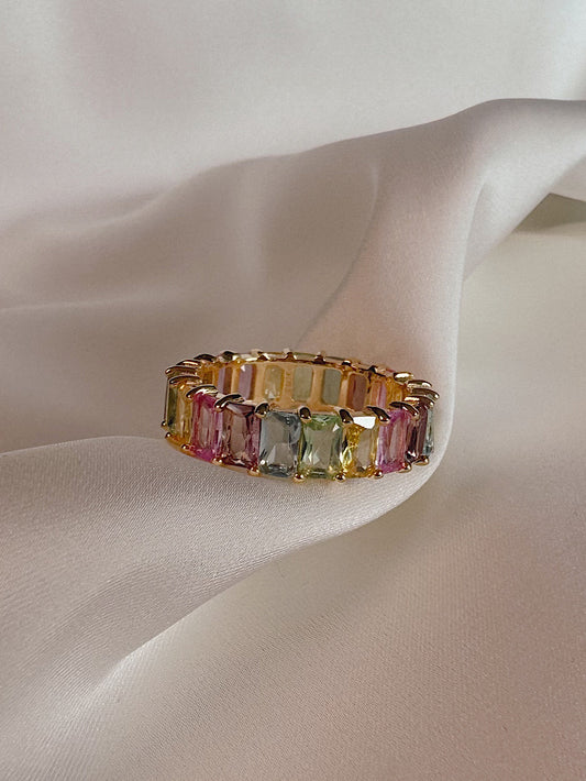 Anillo eternity con circones baguette rainbow