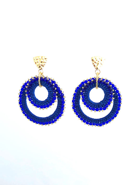 Aretes 2 argollas tejidas con muranos alrededor