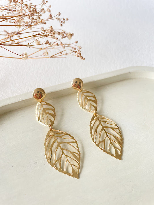 Aretes 2 hojas caladas en degradé
