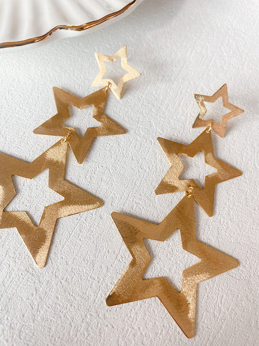 Aretes 3 estrellas caladas grandes