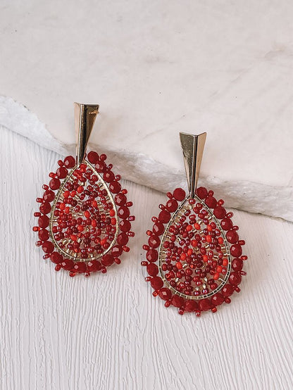 Aretes gota tejida con muranos y mostacillas