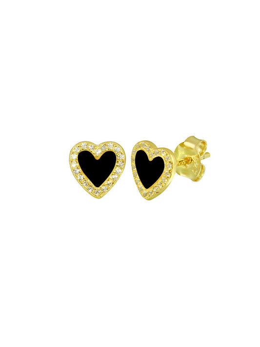 Aretes pegados corazón nácar con circones alrededor