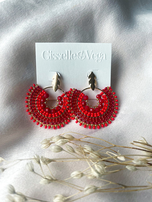 Aretes argolla con mostacillas y base hoja
