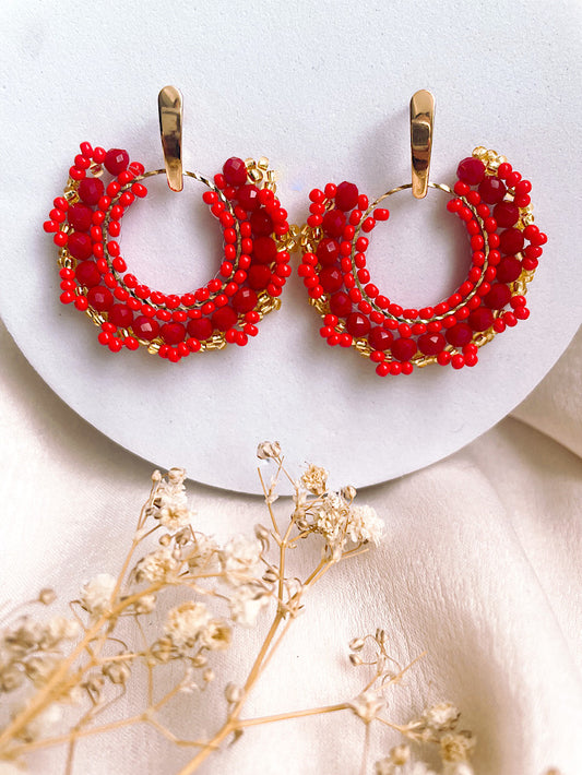 Aretes argolla con mostacillas y muranos con base palito chicos