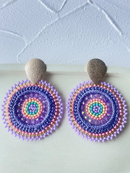 Aretes círculo tejido con hilo y mostacillas