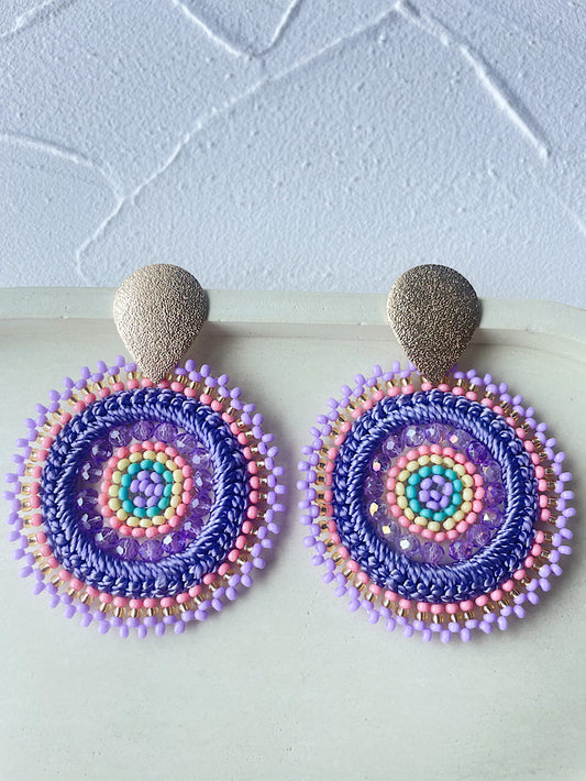 Aretes círculo tejido con hilo y mostacillas