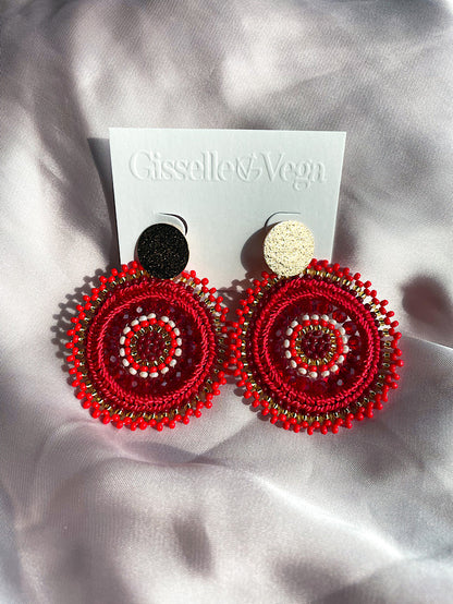 Aretes círculo tejido con hilo y mostacillas