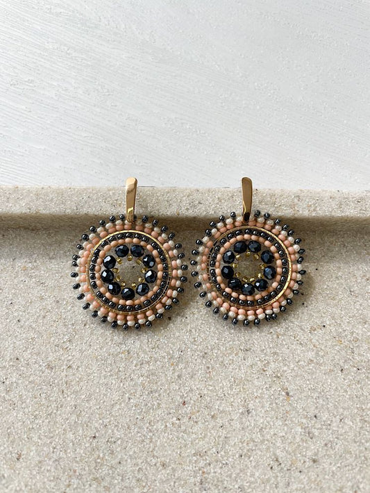 Aretes círculo tejido con muranos y mostacillas con hueco chico