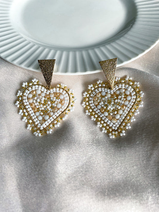 Aretes corazón de muranos y mostacillas con base triangular