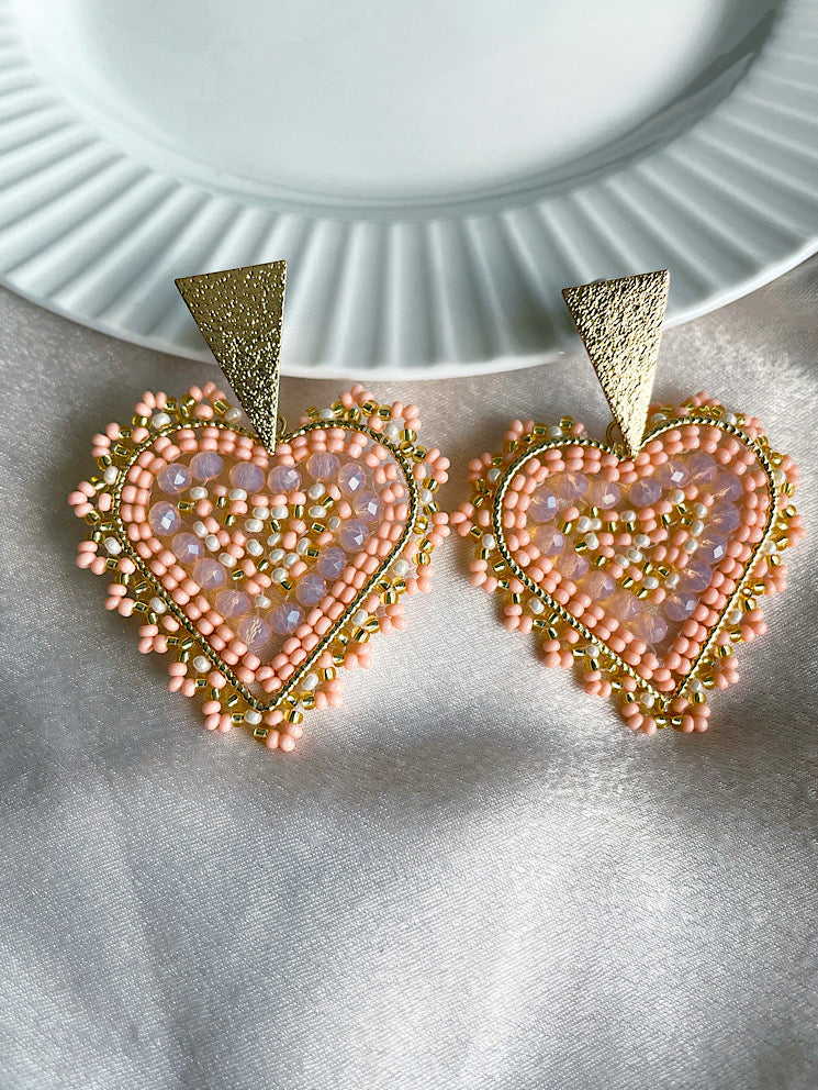 Aretes corazón de muranos y mostacillas con base triangular