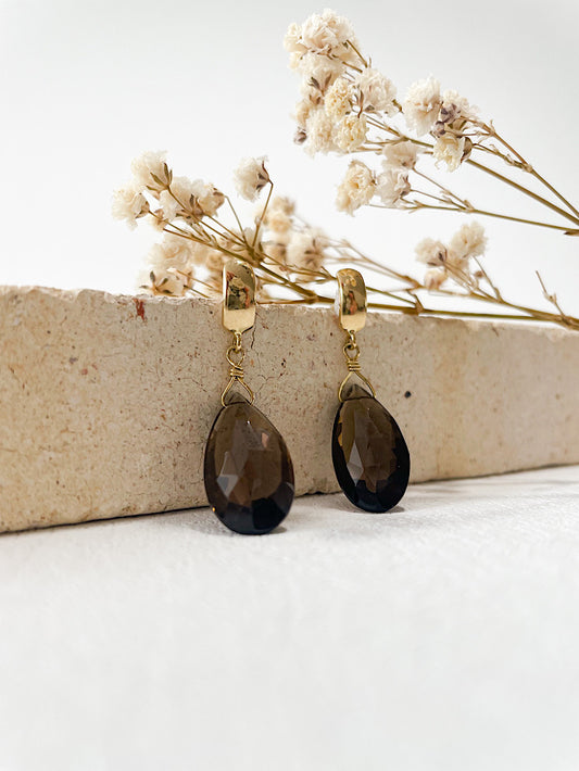 Aretes gota cuarzo fume
