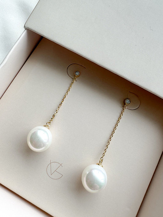 Aretes largos cadena con perla