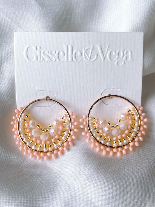 Aretes pegados argolla acero con muranos y mostacillas