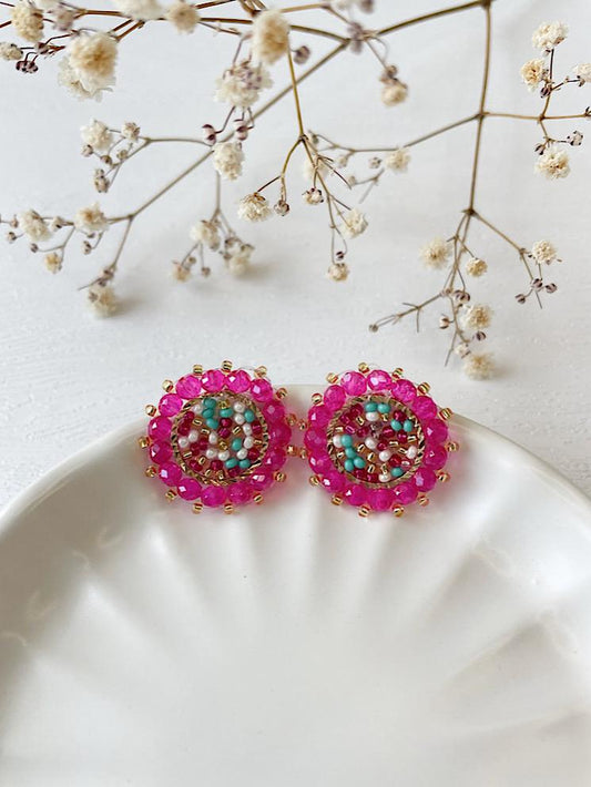 Aretes pegados círculo con muranos y mostacillas