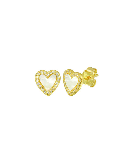 Aretes pegados corazón nácar con circones alrededor