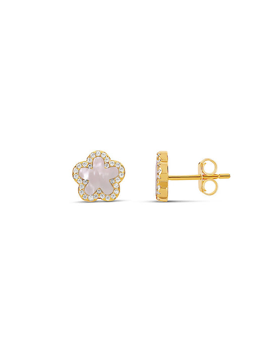 Aretes pegados flor nácar con circones alrededor